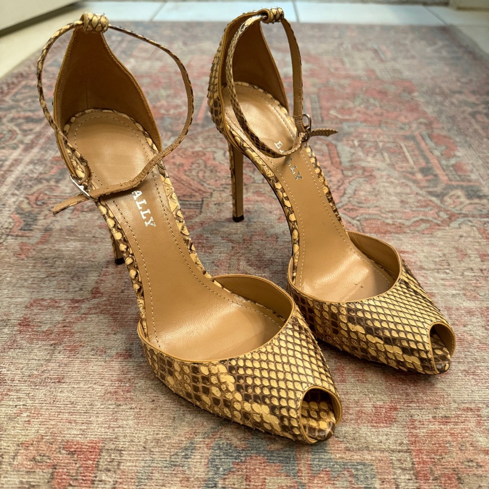 Bally Tan Peep-Toe Heels
